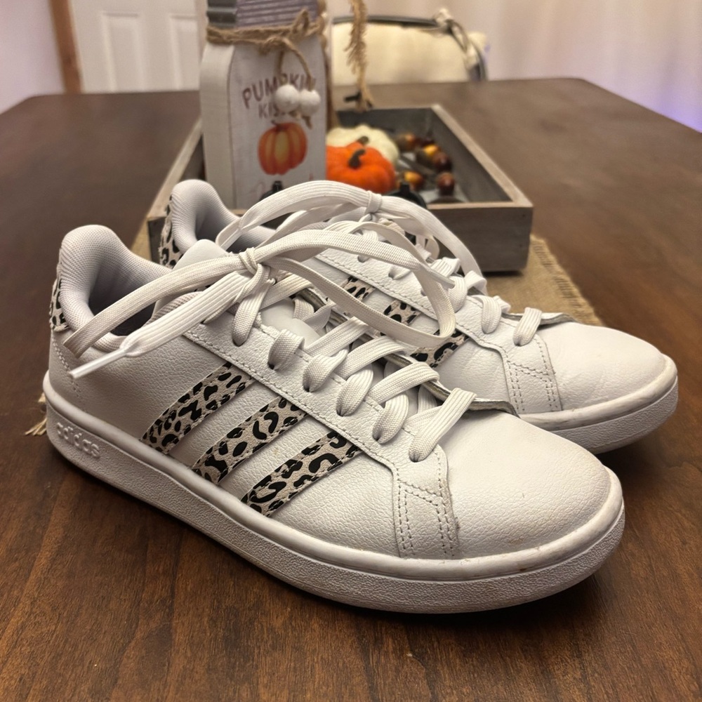 Adidas Women's White Sneakers with Leopard Accents
